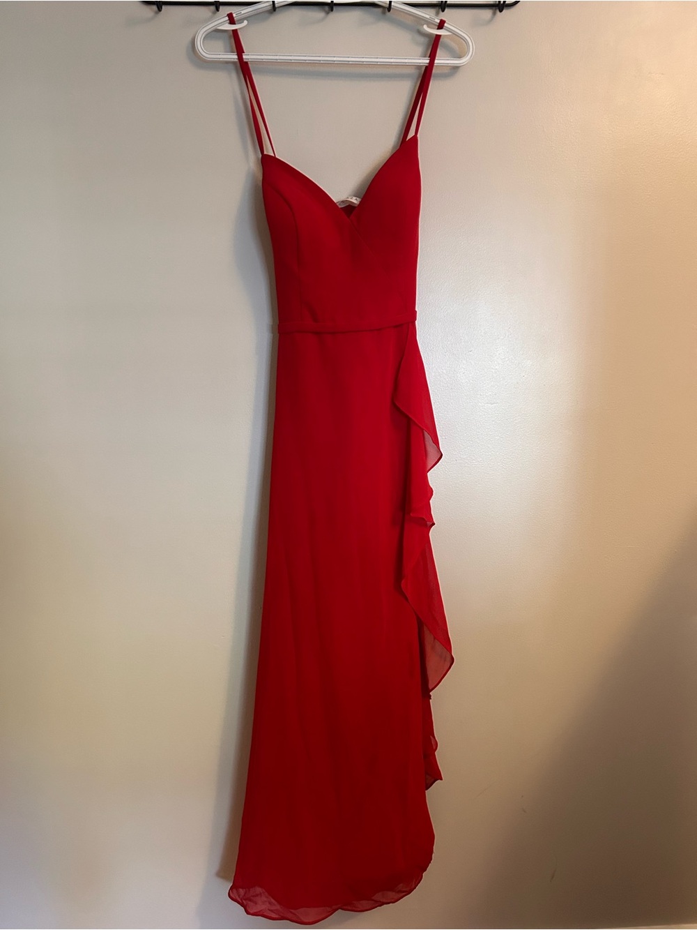 Azazie Red Spaghetti-Strap Ruffle Maxi Dress